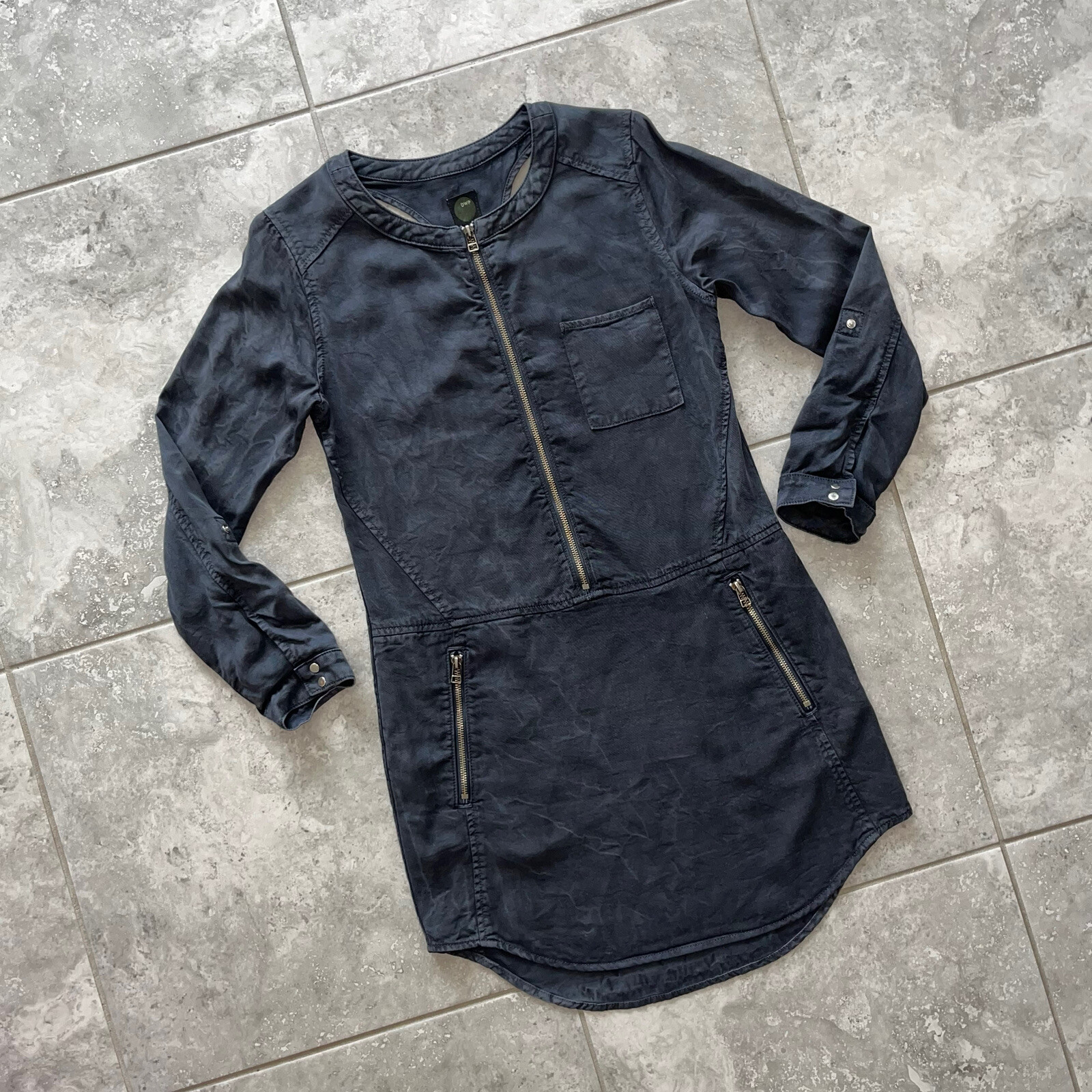 Design with Purpose DWP Vintage Ash Gray Chambray Tegan Shirt Dress Revolve S