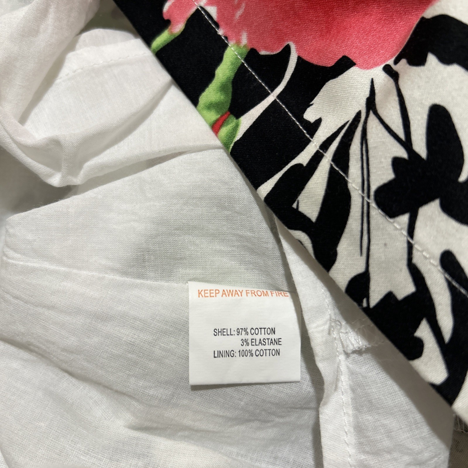 White, Black And Pink Floral Fit And Flare Dress Size 14