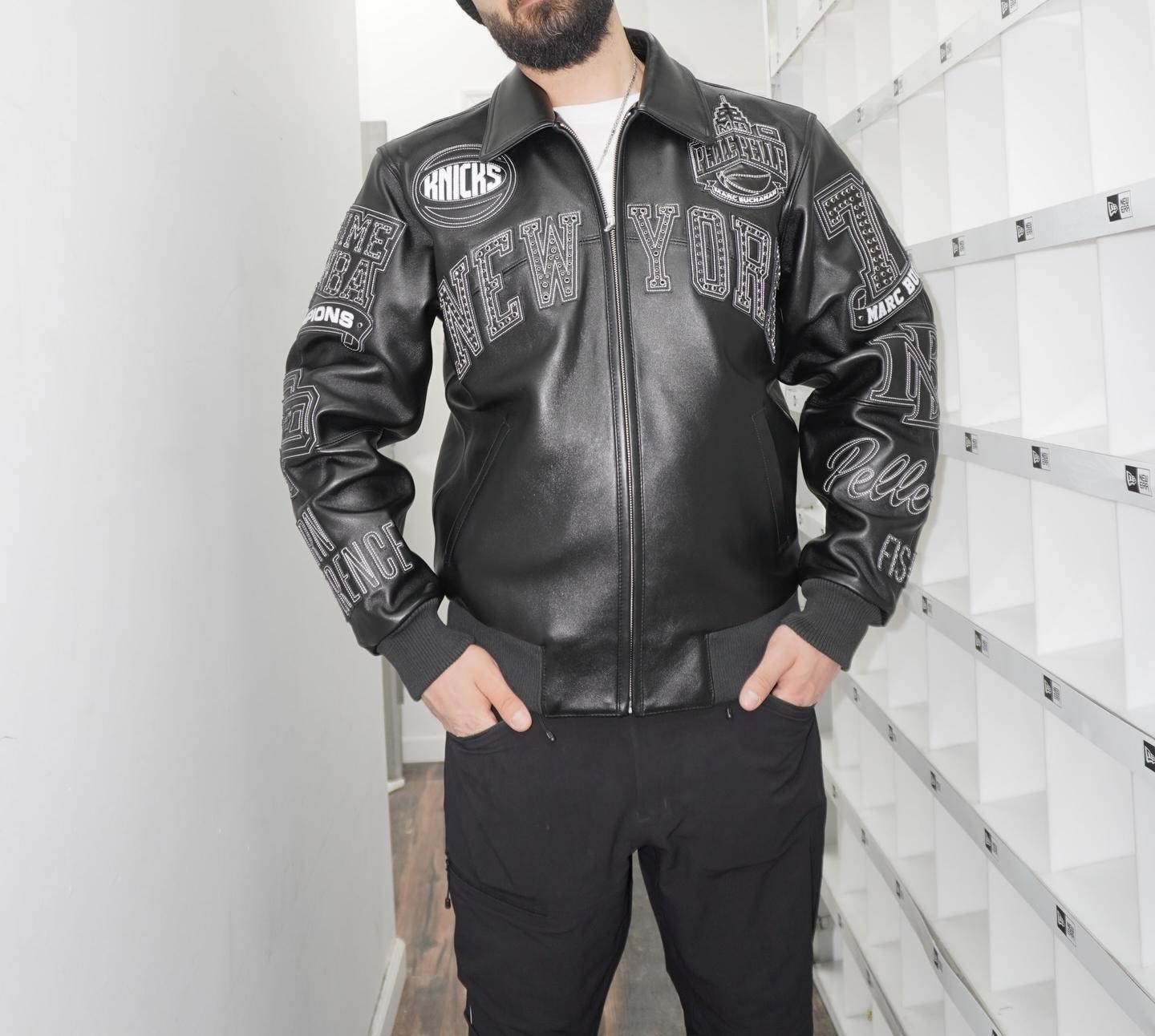 Knicks Leather Jacket Blue Orange Black Vintage Varsity Bomber Streetwear Style