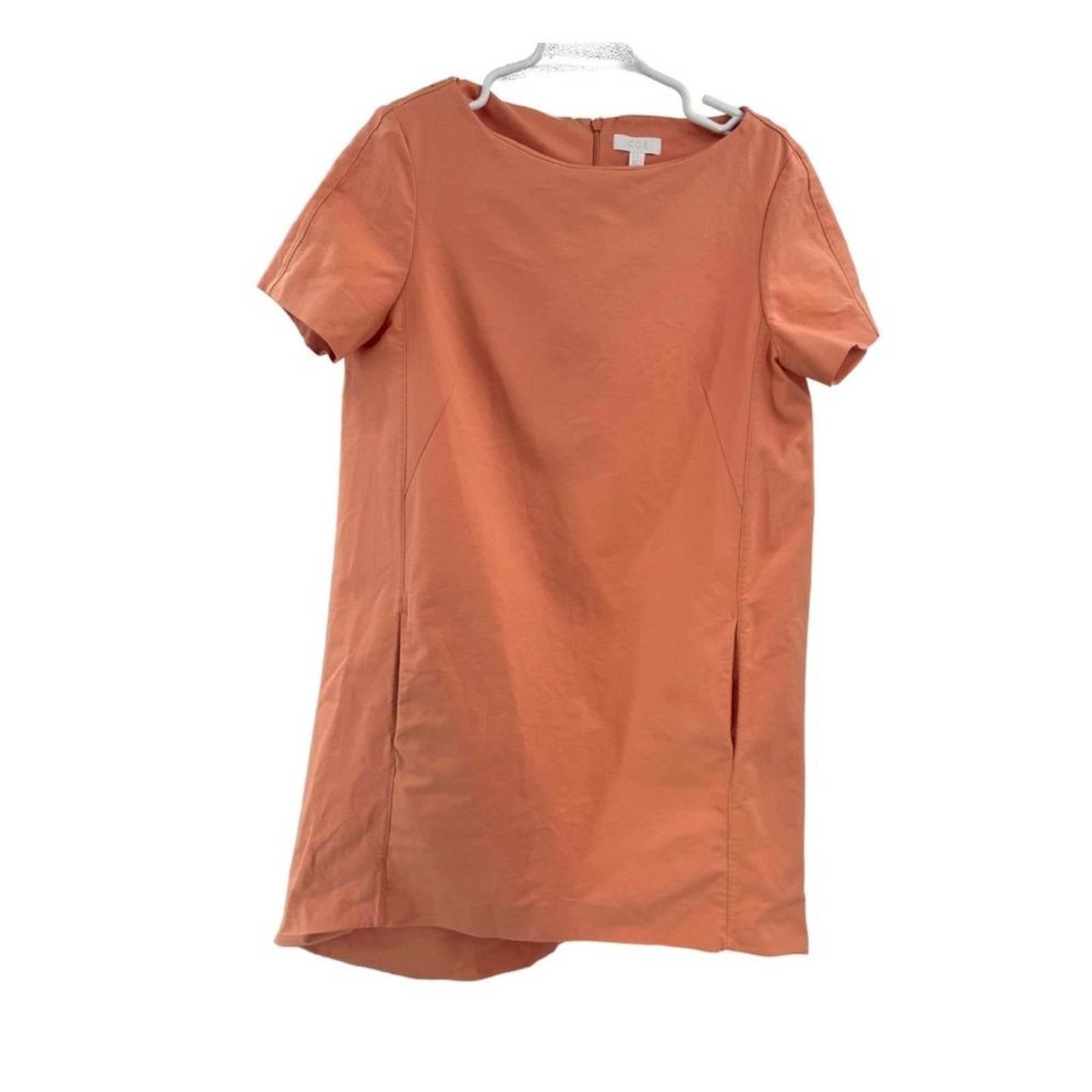 COS Orange peach Poplin High Low structured dress pockets 12 modern cotton
