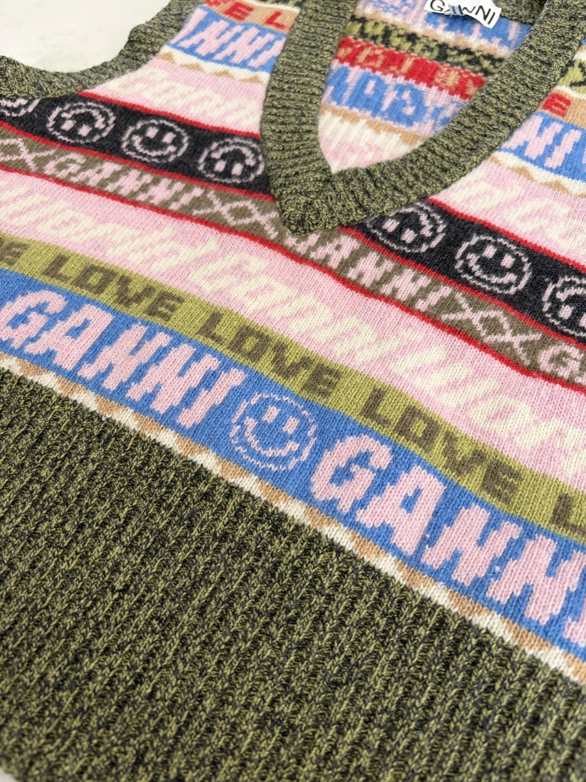 Ganni Sweater Vest Small Knit Love Stripe Top Sleeveless