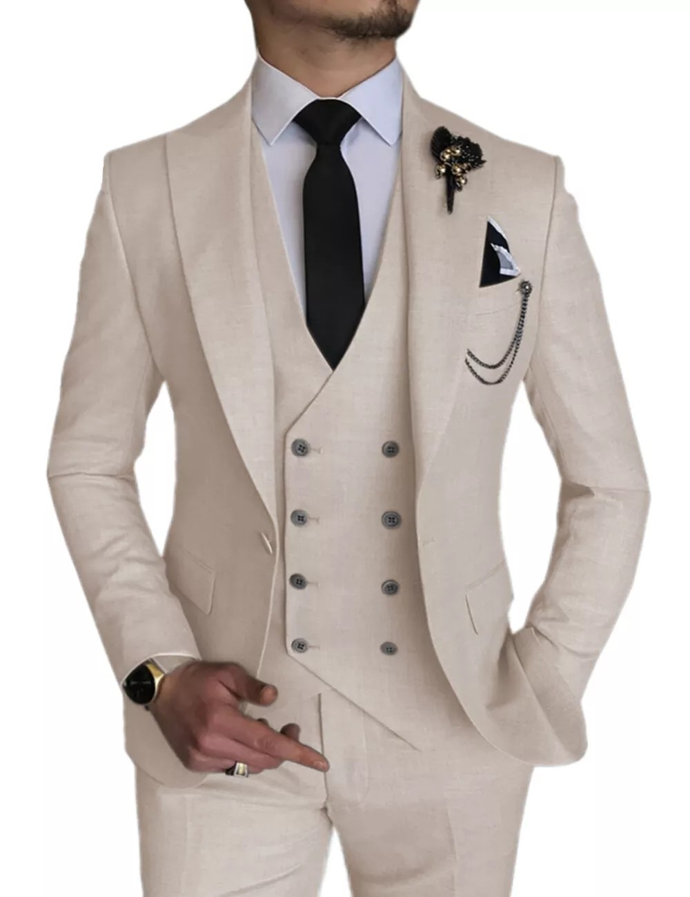 ANSHUHAI Mens 3Pcs Suit Business Formal Party Wedding Suit Blazer+vest+Pant