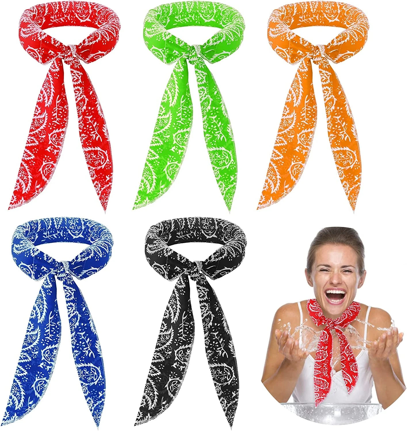 5 Pieces Cooling Neck Wraps, Ice Scarf Water Soaking Wraps for Neck Bandana Head