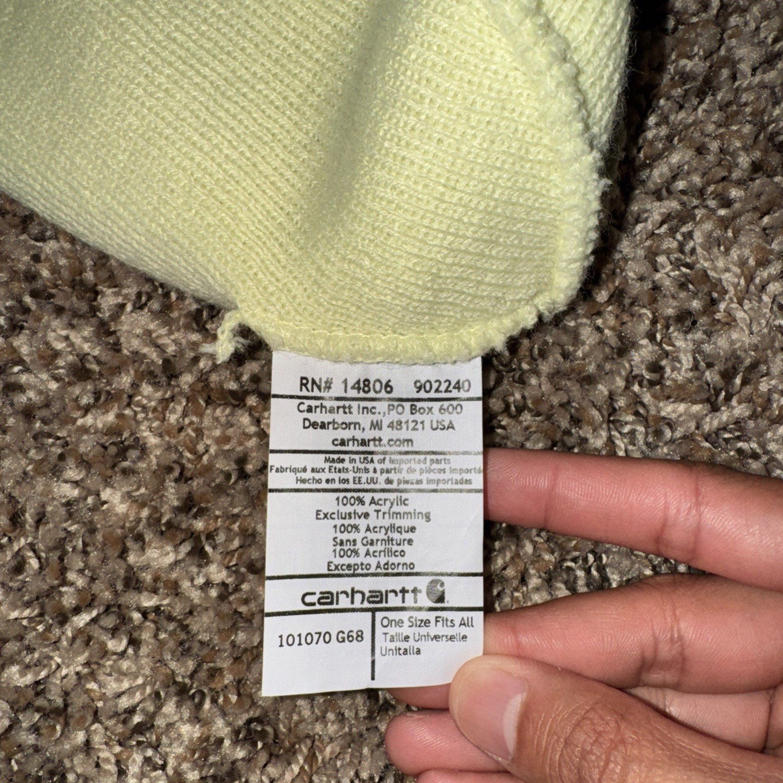 Carhartt Fold Over Tonal Patch Pastel Lime Green Knit Cap, Beanie Winter Hat