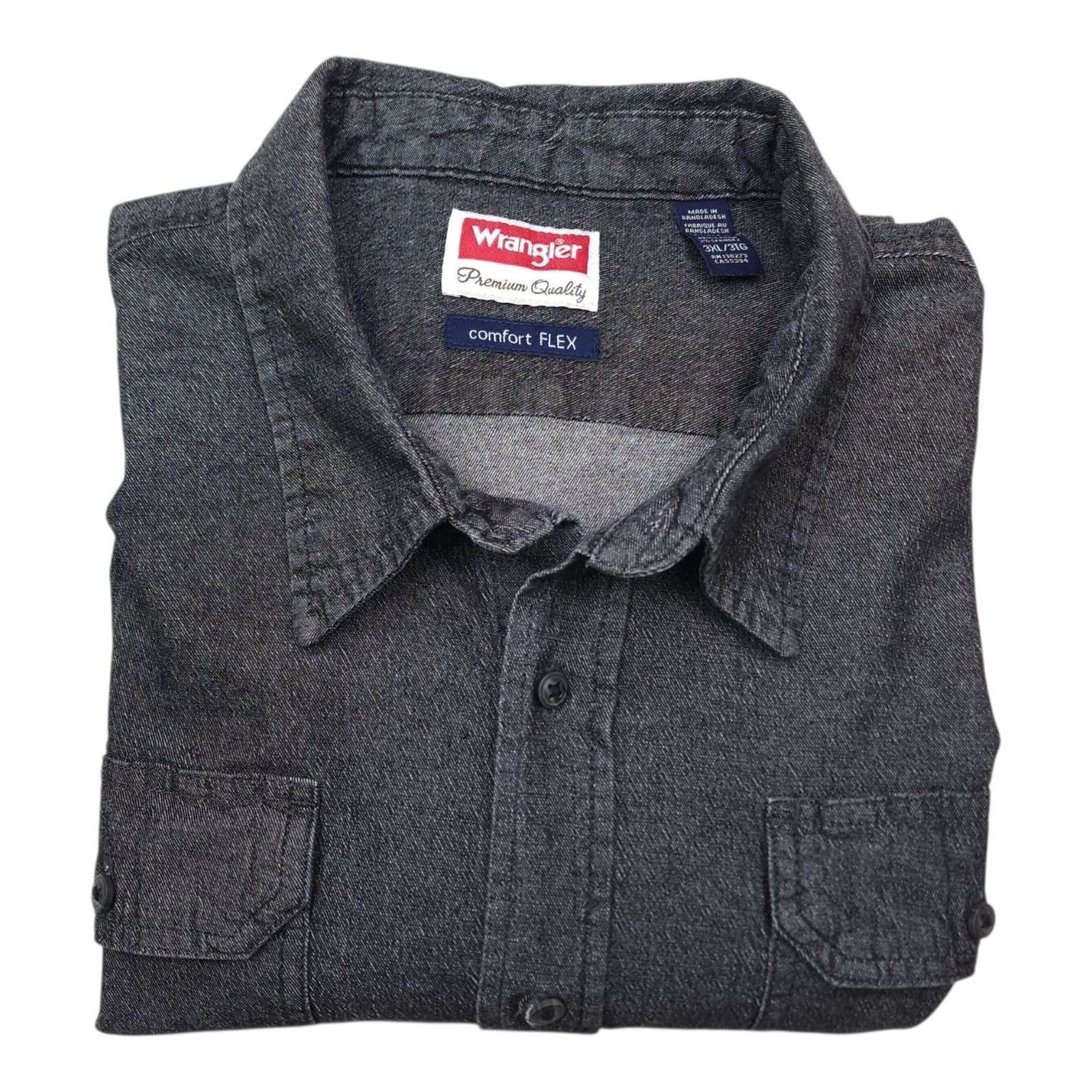 Wrangler Comfort Flex Button-Up Shirt 3XL Dark Gray 99% Cotton 1% Spandex
