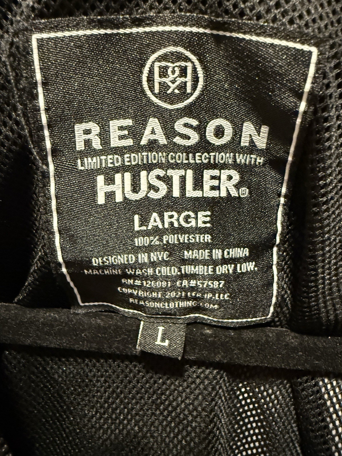 Reason x Hustler Black All Over Logo Print Hooded Anorak Windbreaker Jacket L