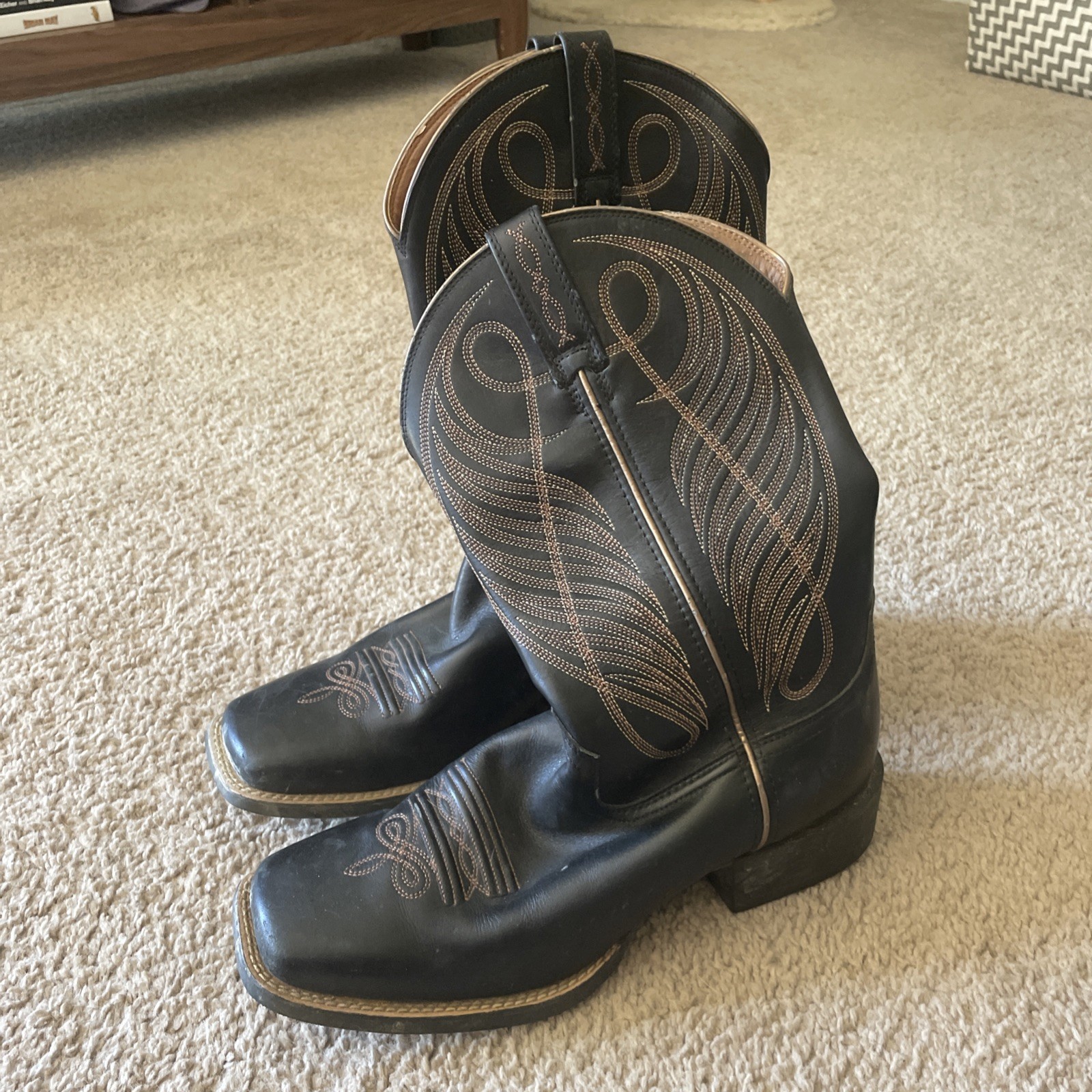 🔥9.5 B Ariat Sport Western Wide Square Toe Black Deertan 10016529