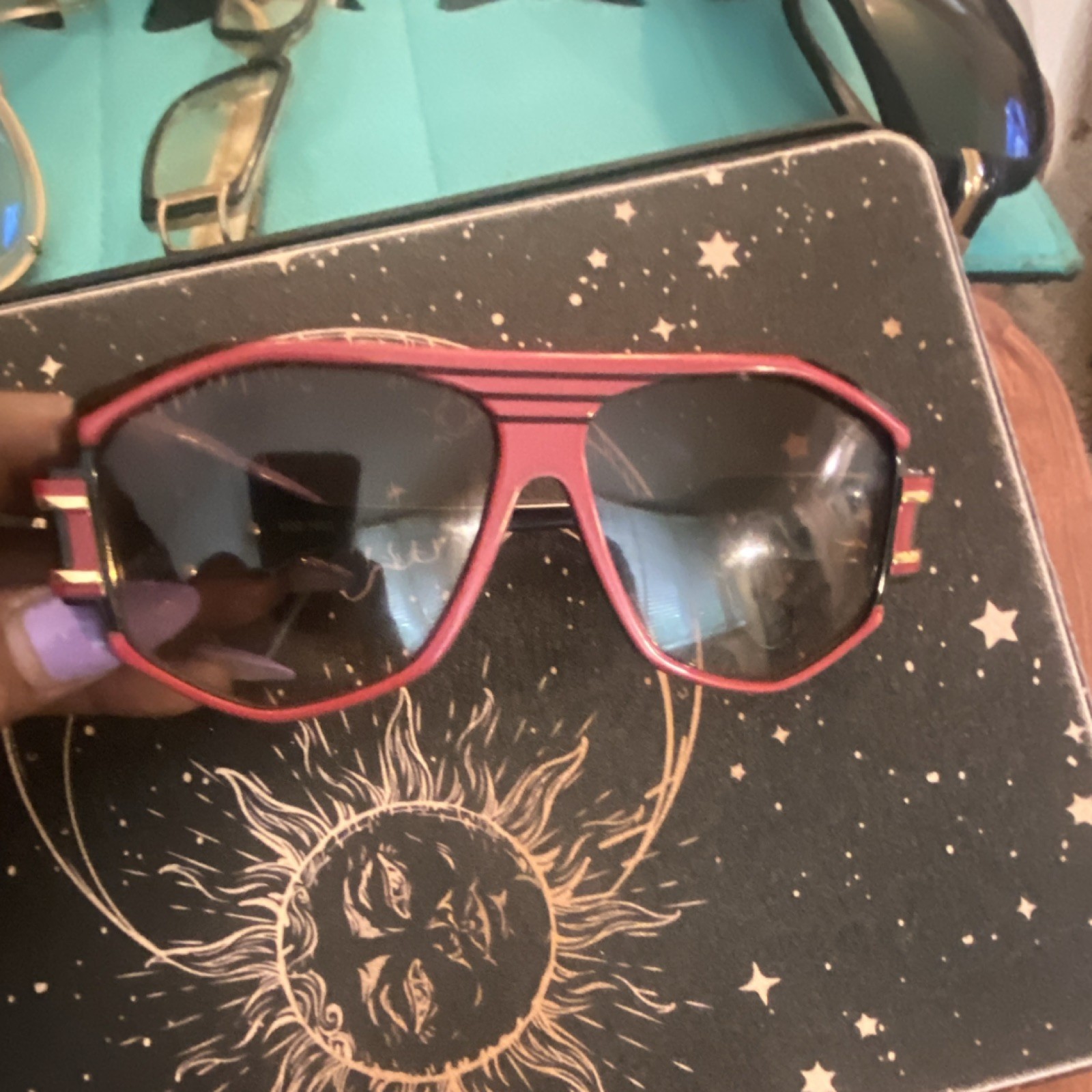 Cazal Oversized Aviator Sunglasses Red Plastic Frame Gray Tinted Lenses