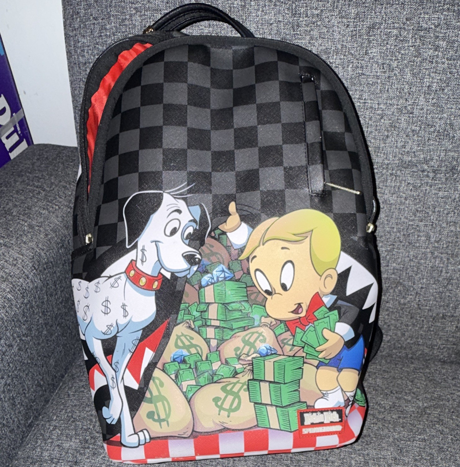 Sprayground Limited Edition Richie Rich Dollar Dog Checkered Medium Backpack