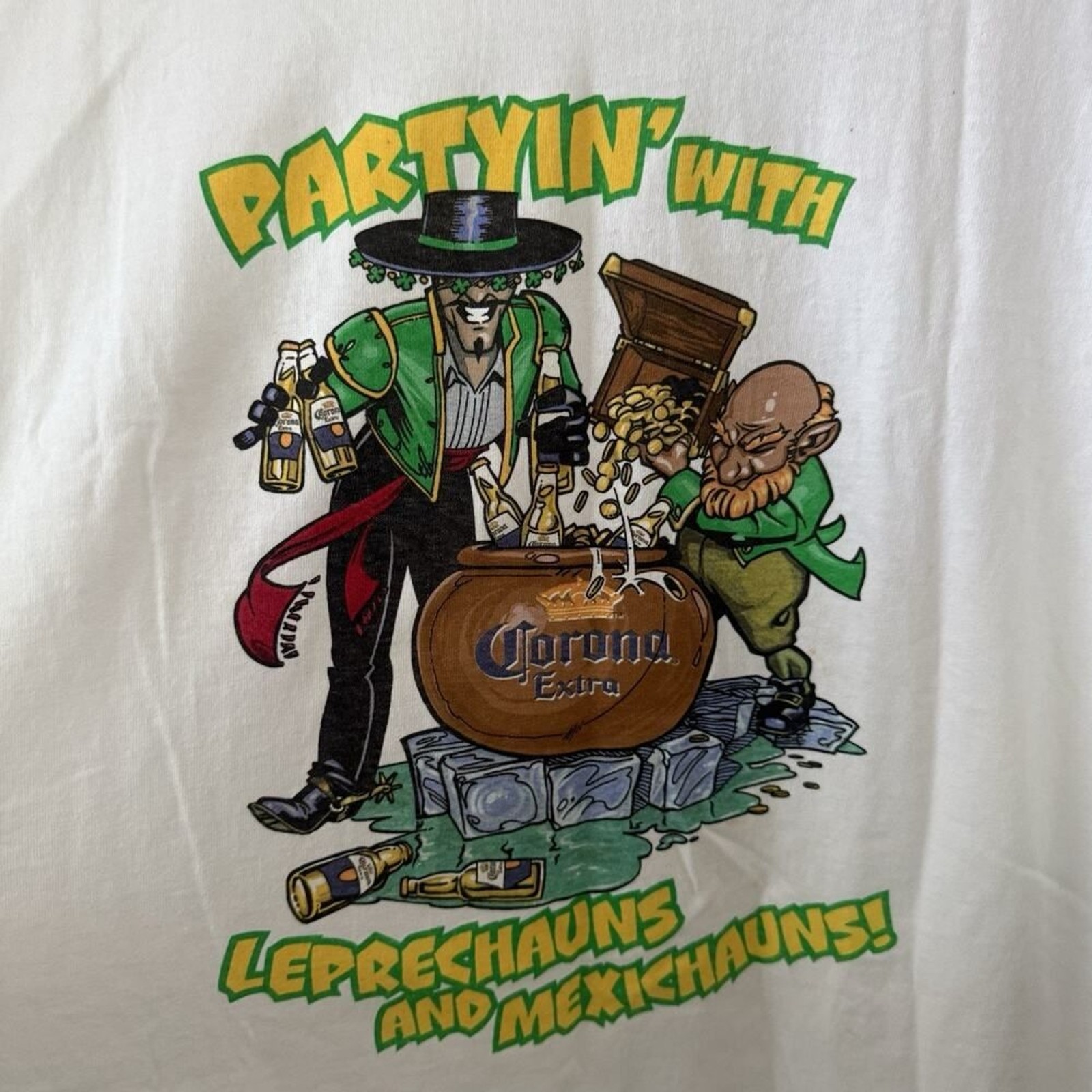 Corona Extra T-Shirt Partying With Leprechauns St. Pattys Day Beer Humor