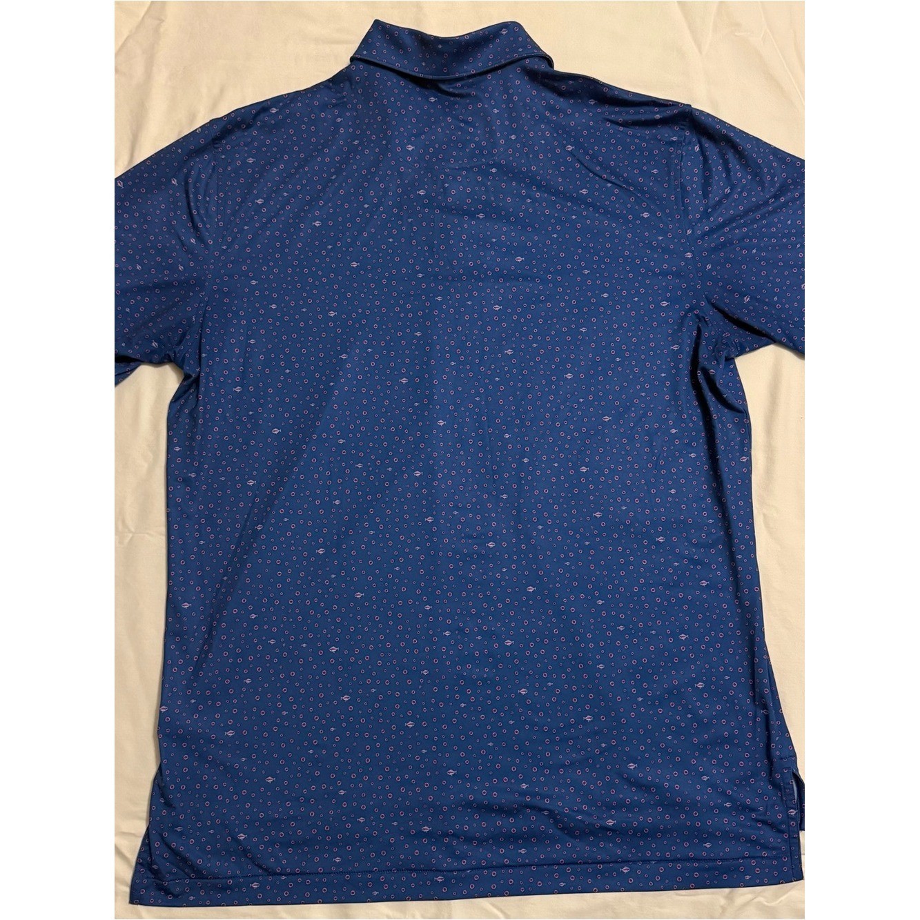 Peter Millar Fish Print Polo Shirt Summer Comfort Blue Performance Size Large