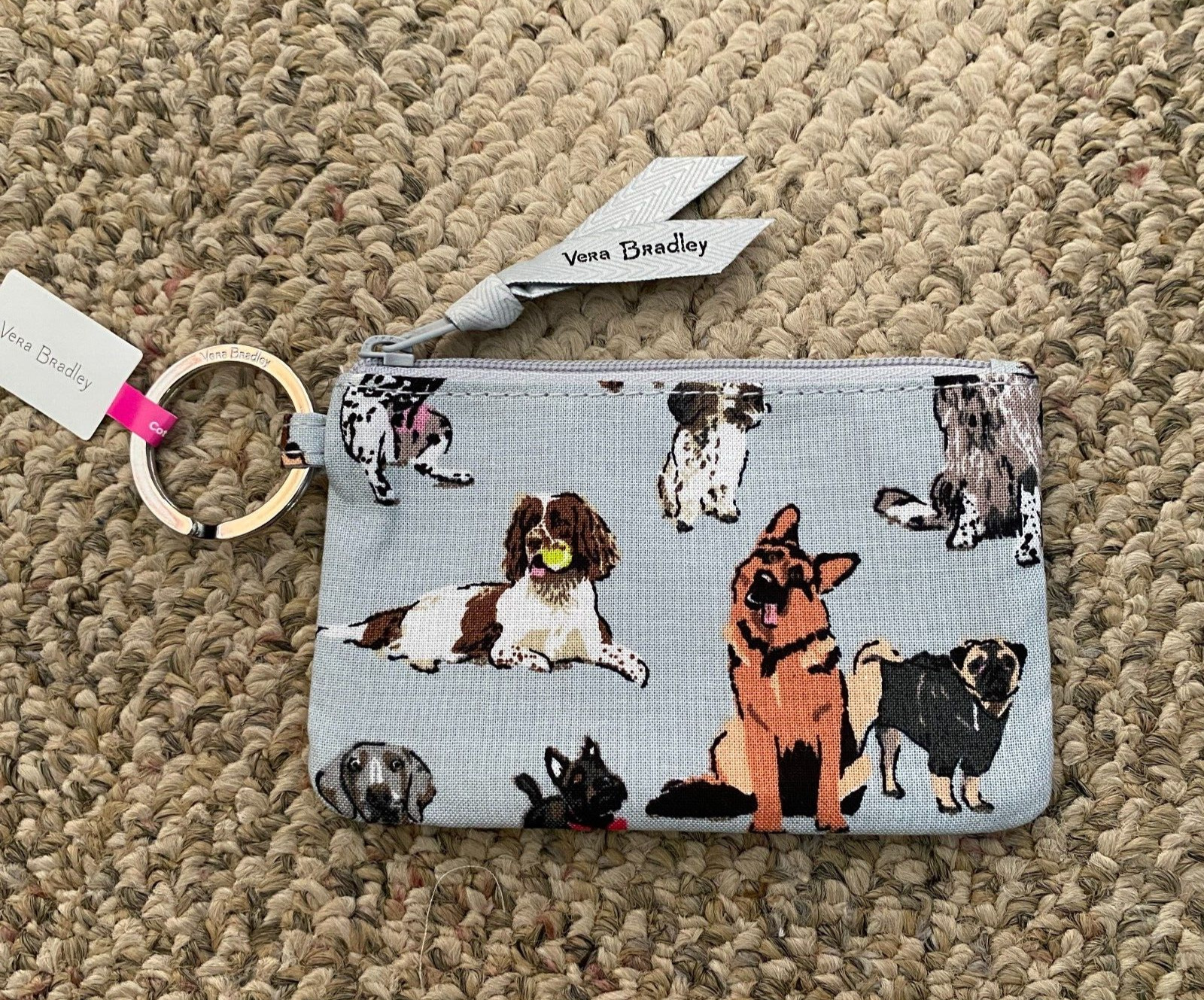 Vera Bradley Zip ID Case Dog Show Print Key Chain Ring Pattern Varies from Pic
