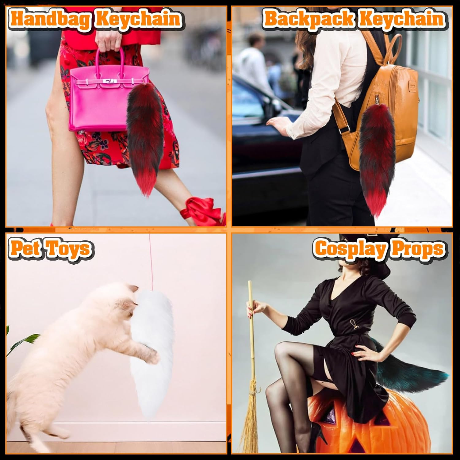Fluffy Real Fox Fur Tail Keychain Tassel Bag Cosplay toy Handbag Accessory hook