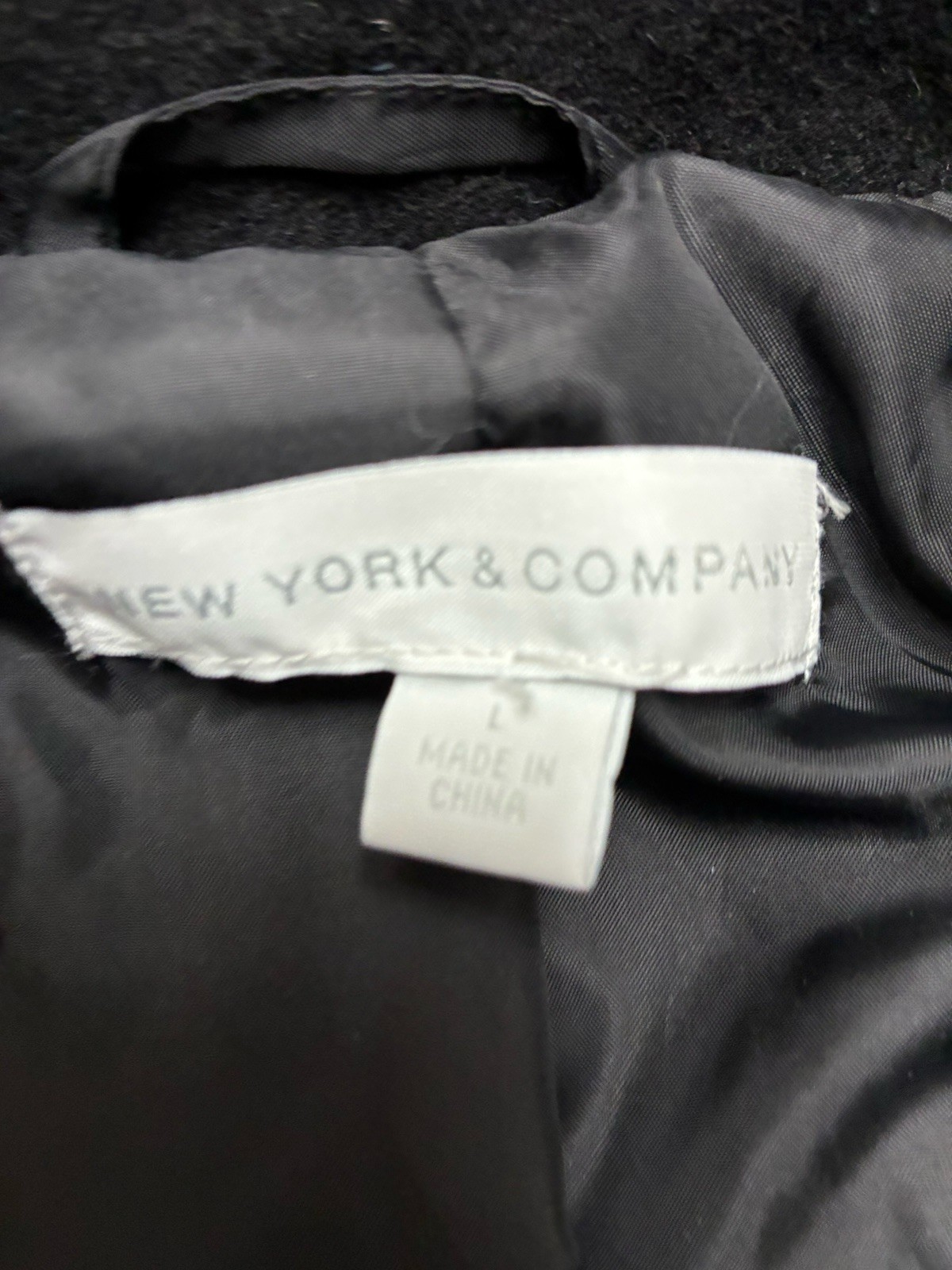 NY & Company Peacoat Women’s L Black Wool Blend Peplum Ruffle Zip Snap Jacket