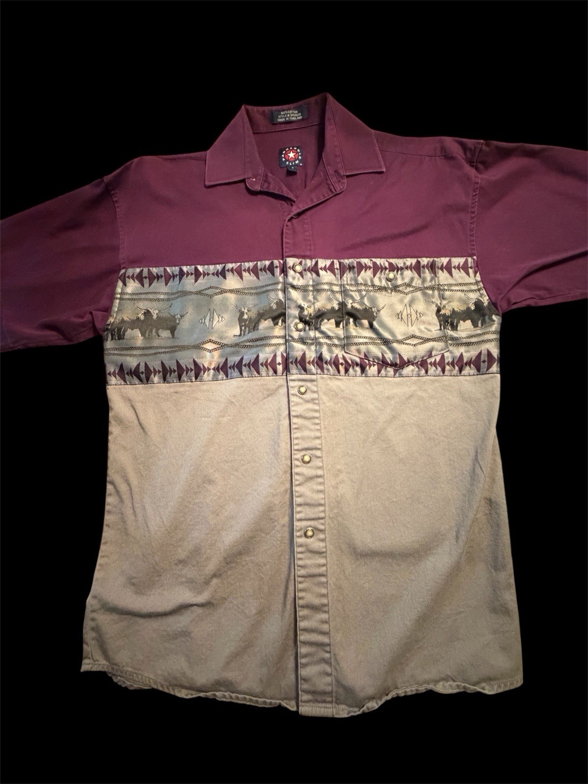 Panhandle Slim Men’s S Purple/Gray Geometric Short Sleeve Cotton Western Shirt