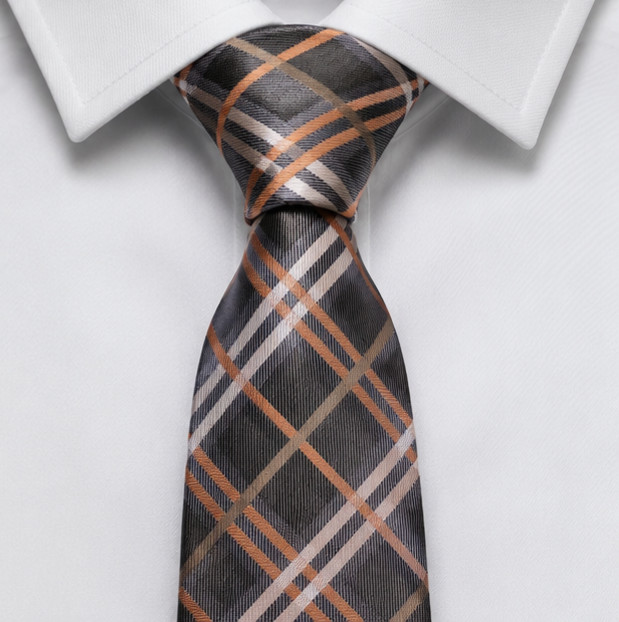 Classic Plaid Necktie Brown Gray White Handmade | Used Excellent Cond