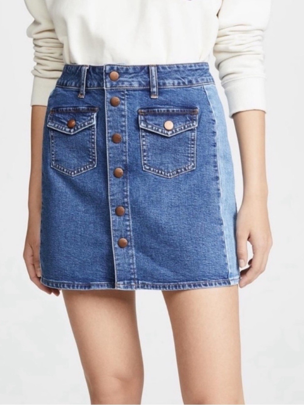 Madewell Two-Toned Blue Button-Front Denim Mini Skirt