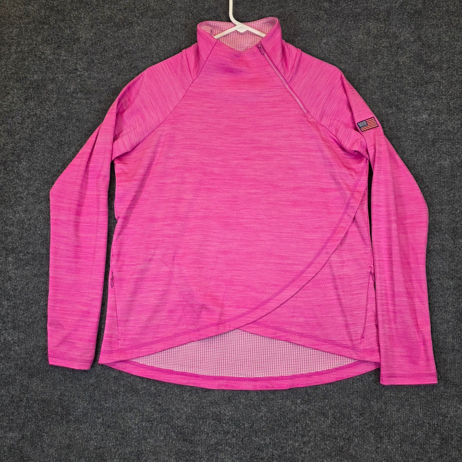 IBKUL Pullover Top Women XL Pink UPF 50+ Sun Protection USA Patch Asymmetric Zip