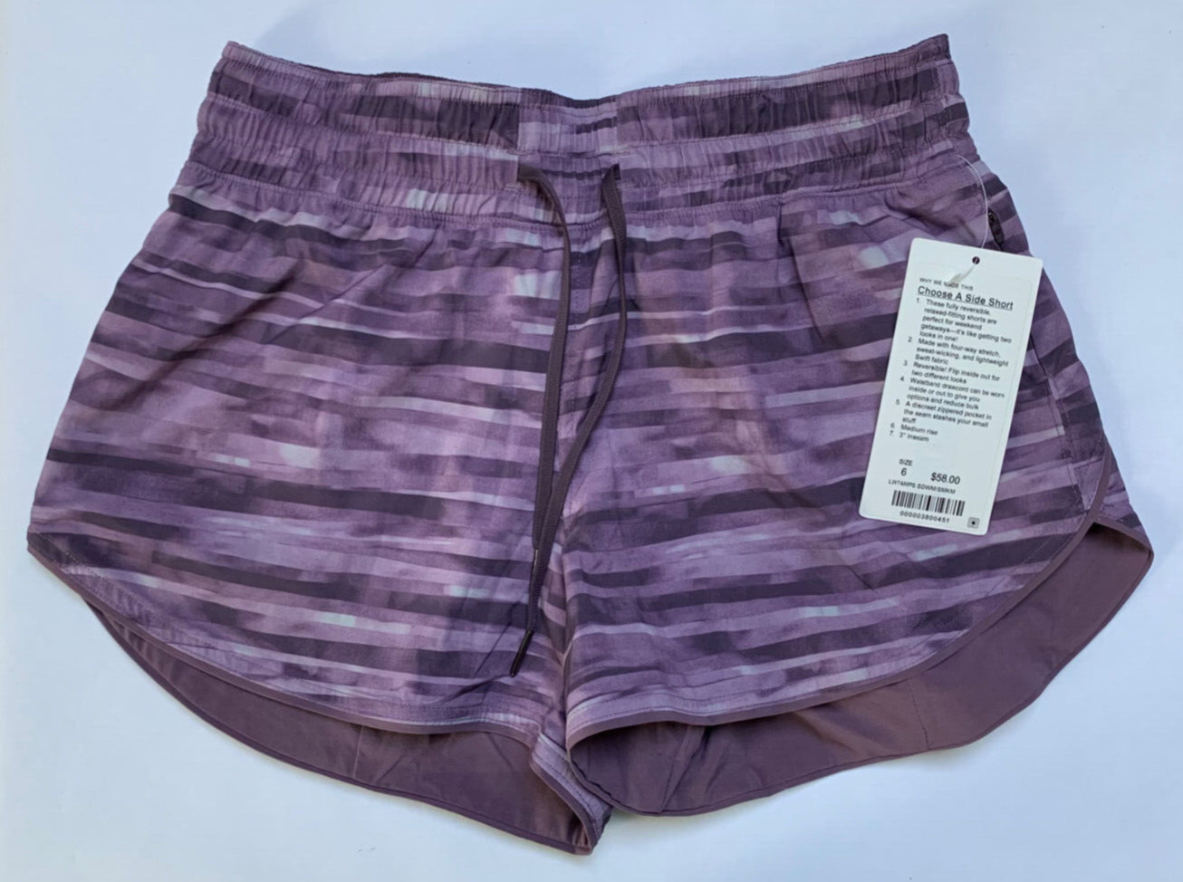 NWT Lululemon Choose A Side Reversible Mulberry Shorts 3” Inseam Size 6