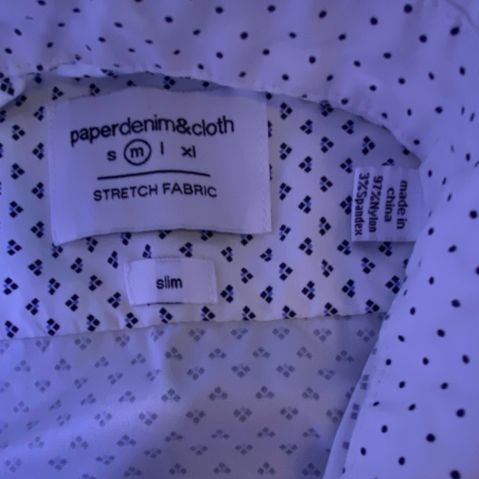 paperdenim&cloth Rayon Blend White Blue Geometric Long Sleeve Slim Shirt M