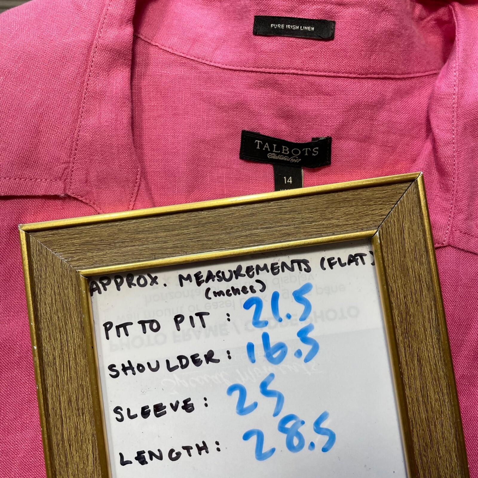100% Linen Blouse 14 Irish Hot Pink Talbots Button-up Shirt Long Sleeve Barbie