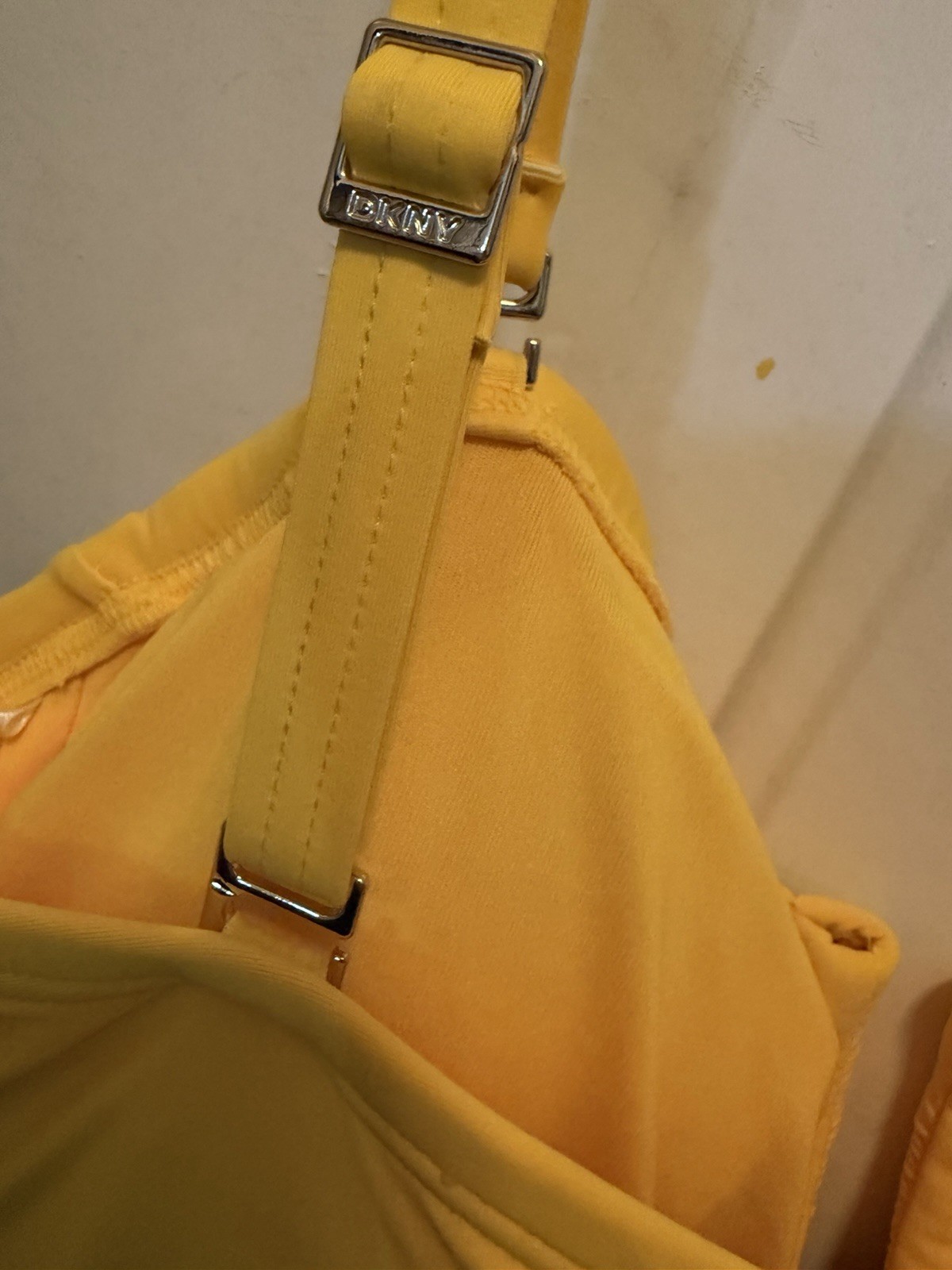 DKNY Women’s Yellow Solid One-Piece Swimsuit Size L Regular Adjustable Strap