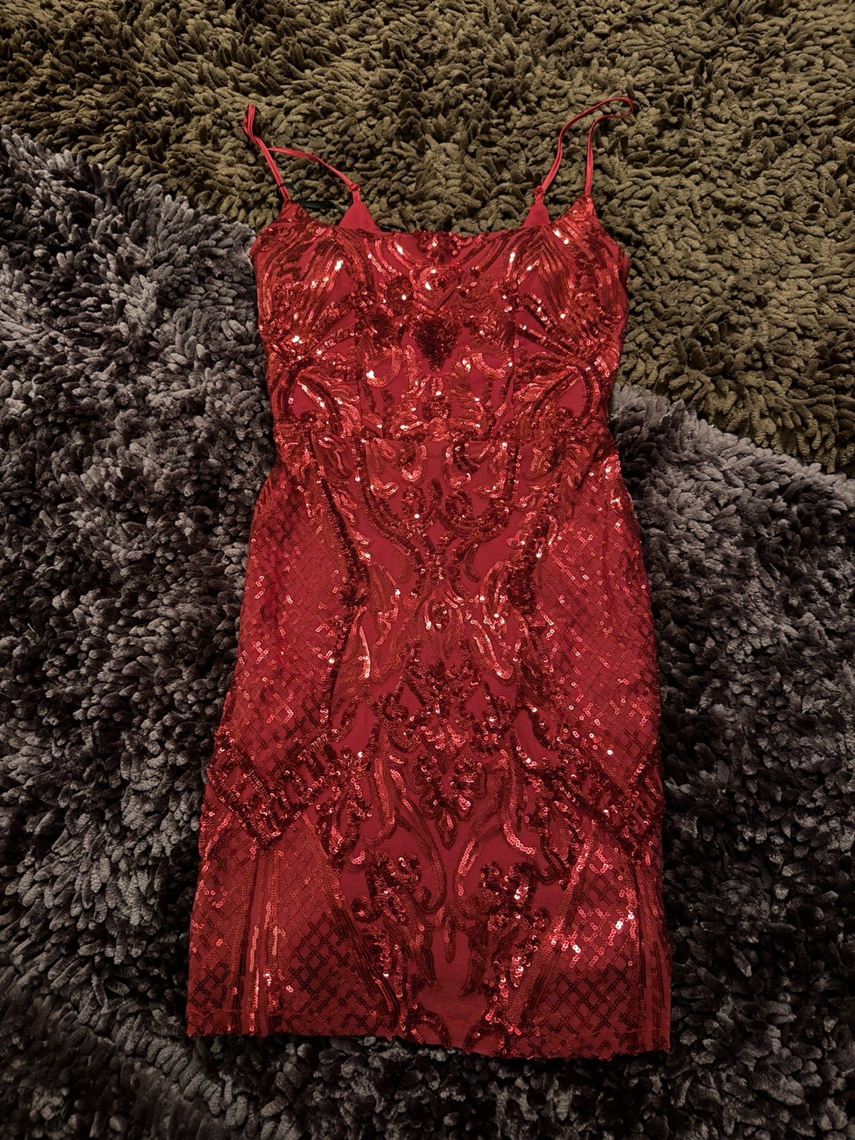 B. Darlin Red Sequin Sweetheart Bodycon Mini Dress Strappy Lined Zip 3/4