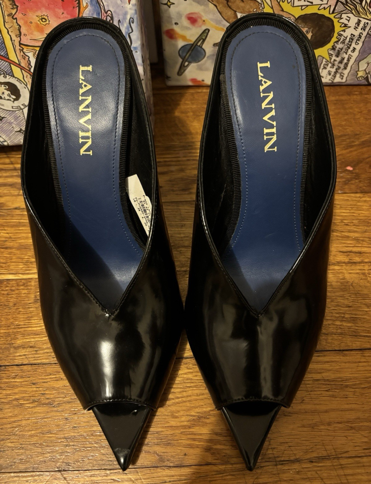 Lanvin Womens Black Patent Leather Mule Peep Toe Stiletto Slip-On US 8