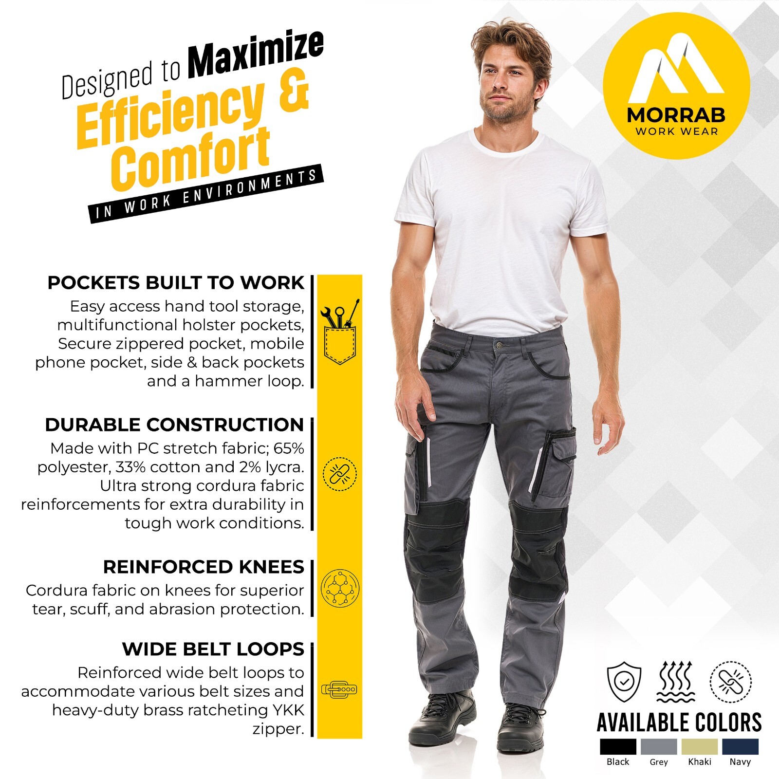 Men’s Heavy Duty Cargo Trousers Construction Utility & Reinforcement Work Pants