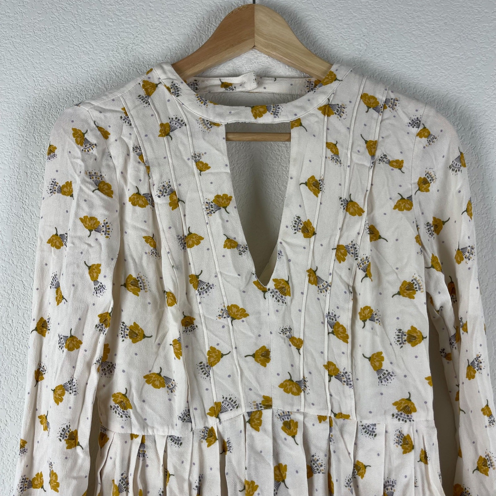 Free People Tegan Dress Womens 0 Ivory Floral Print Mini 3/4 Sleeve Boho Fairy