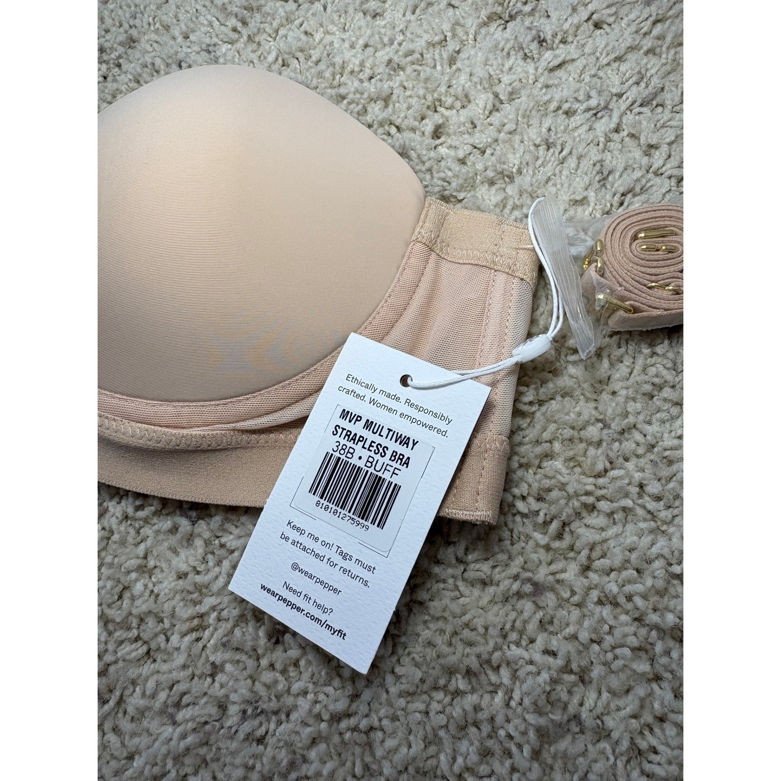 NWT Pepper Multiway Strapless Bra 38B Buff Beige Nude Convertible