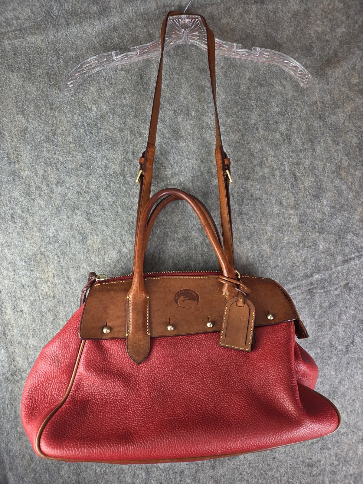 DOONEY & BOURKE Vintage All Weather Red Pebbled & Brown Leather Satchel Purse