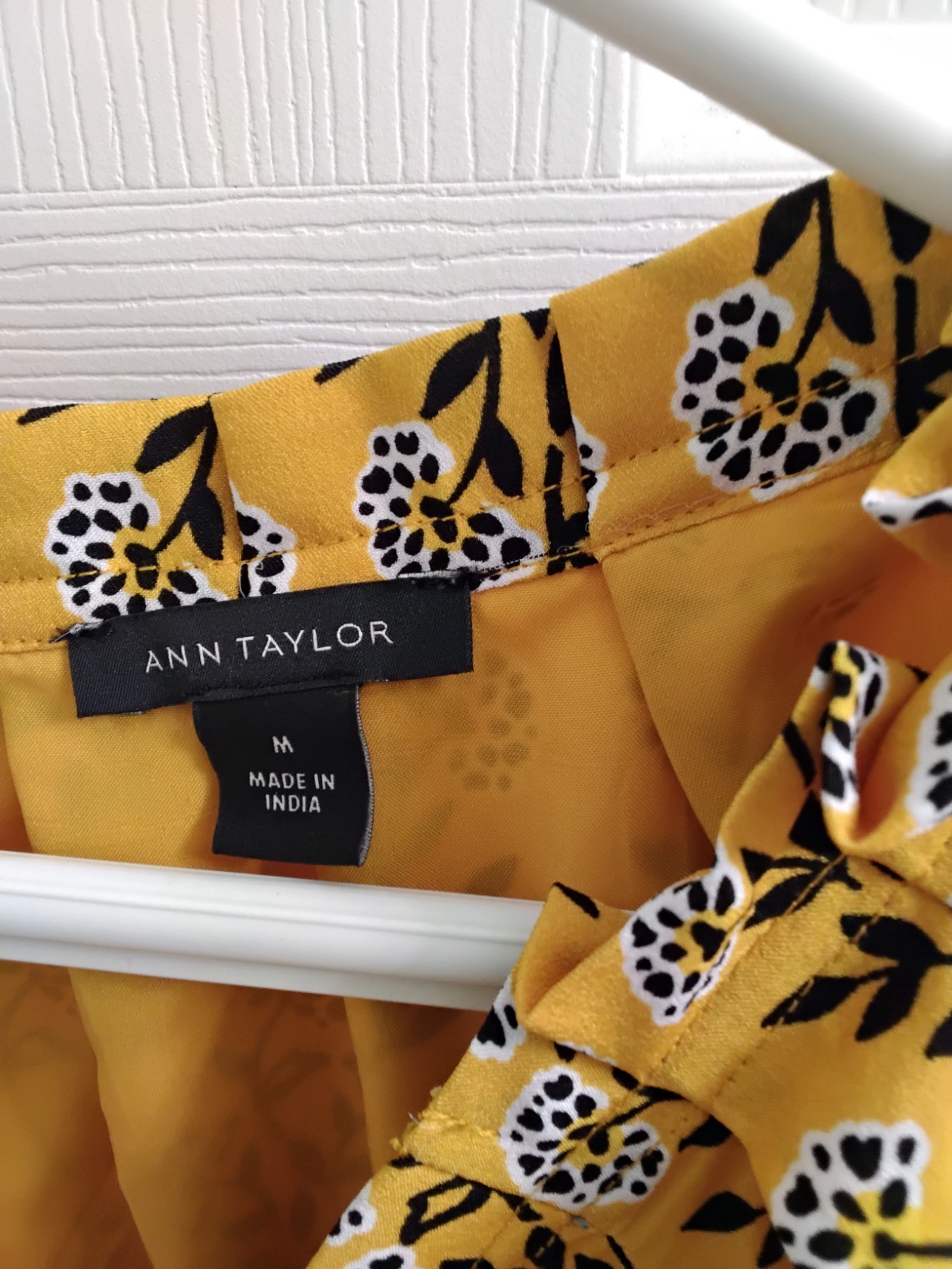 Ann Taylor Mustard Yellow Multi Floral Tie Waist Dress Women M