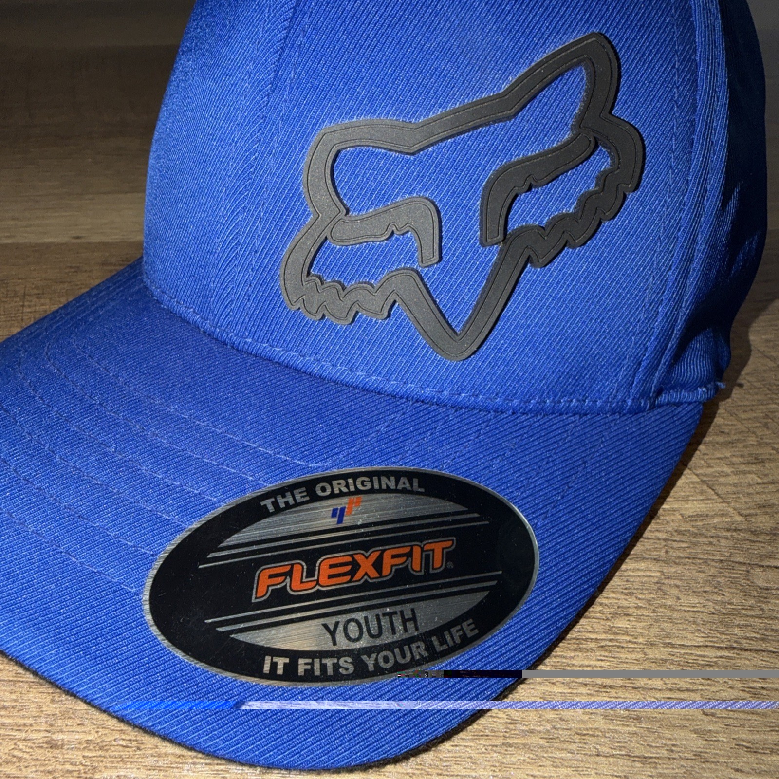 Fox Racing Hat Cap Fitted Youth Blue Flexfit Athletic Moto Embroidered Logo