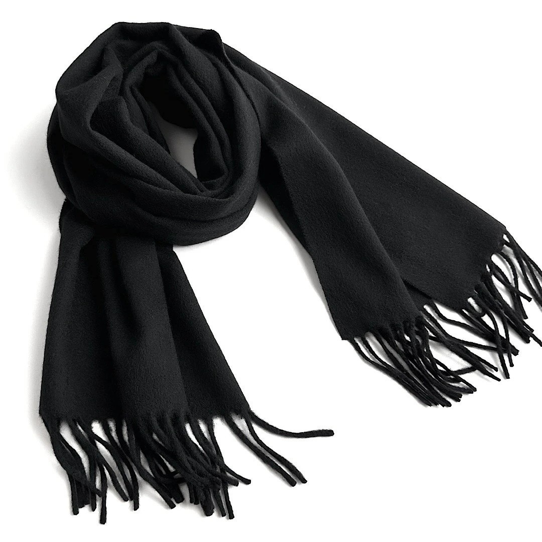 D’URBAN Black 100% Cashmere Scarf Solid Fringe NWT