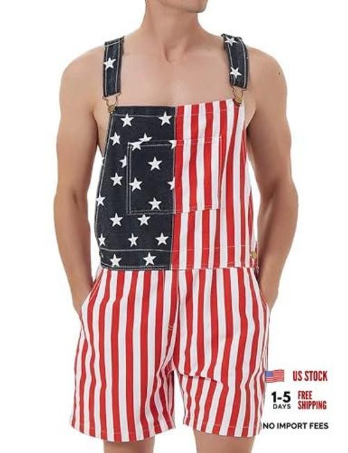 Festival Overalls for Men Shorts Romper Work Jumpsuits Bibs X-Large 1#us Flag
