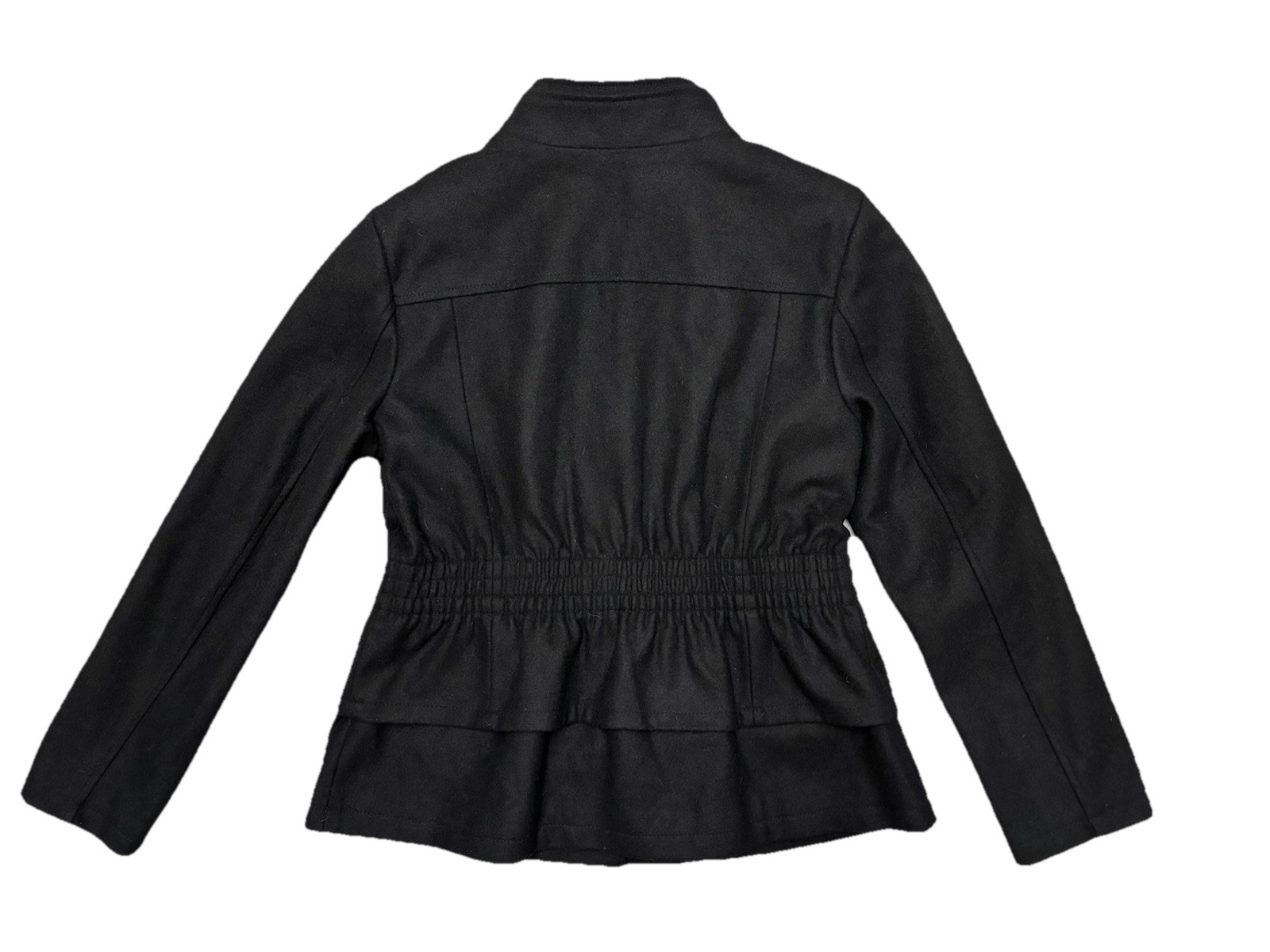 NY & Company Peacoat Women’s L Black Wool Blend Peplum Ruffle Zip Snap Jacket