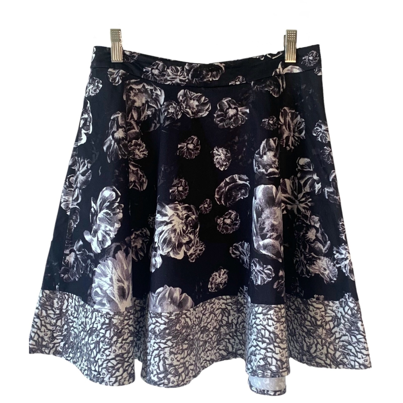 PRABAL GURUNG For Target Black + Gray Floral Mini-Length Skater Skirt NWT Size 4