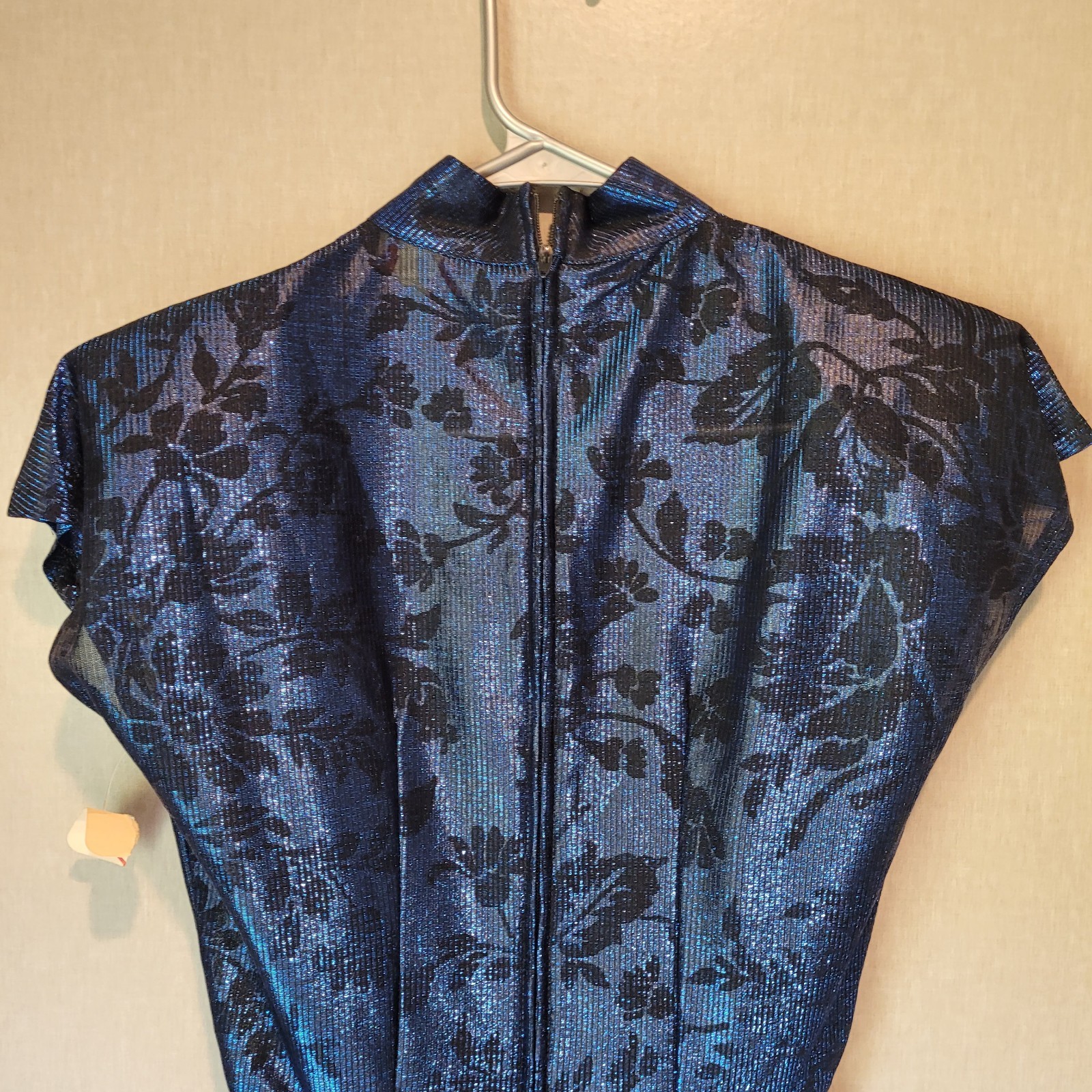 NWT VTG 80s Wayne Diamond Metallic Blue Mock Neck Tulip Midi Dress 5/6