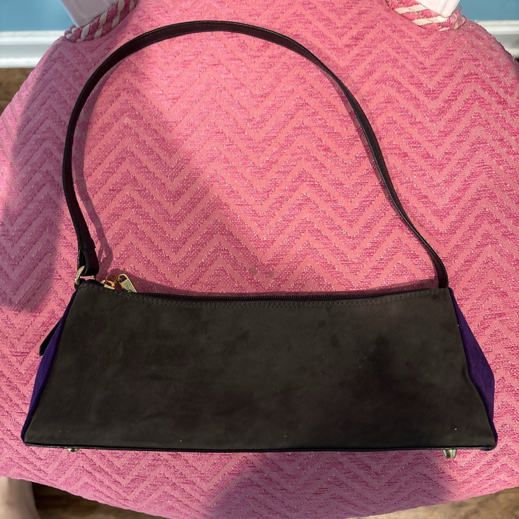 Beverly Feldman Colorblock Shoulder Bag Zip Closure Gold Hardware Lined Small