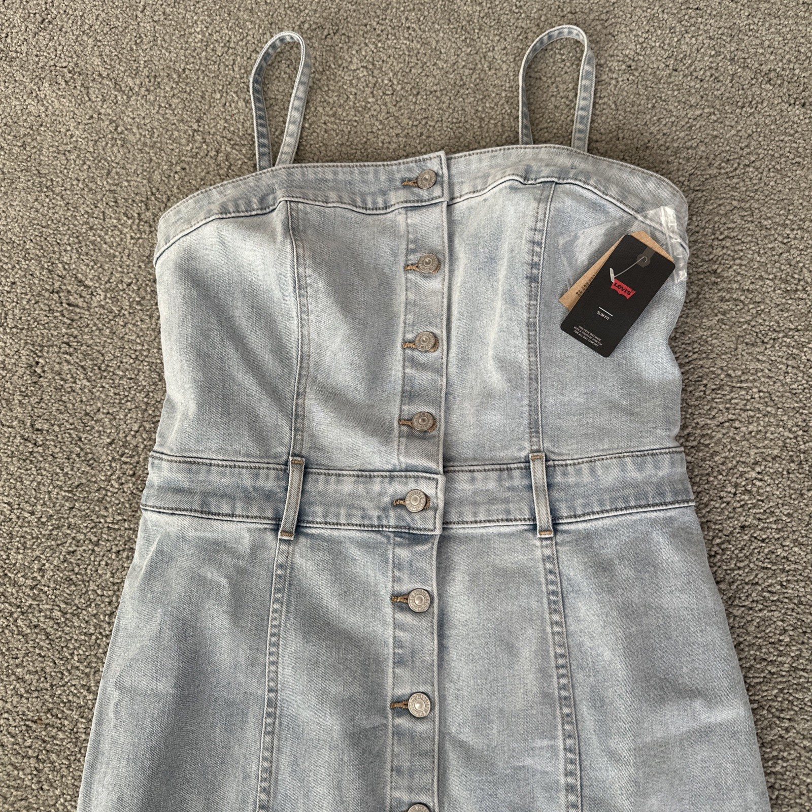 Levi’s Knee Length Slim Fit Bustier Denim Dress Corset Blue Stretch Sz. Large