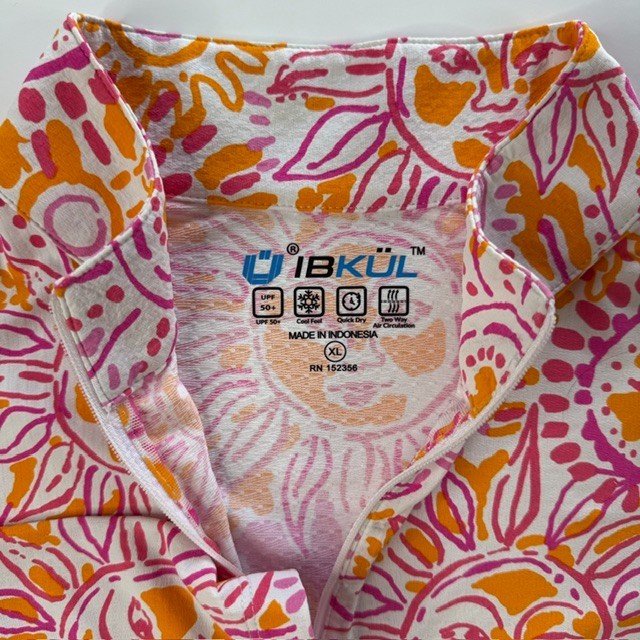 IBKUL Women’s Orange Pink White Sunshine Quarter-Zip Shirt XL