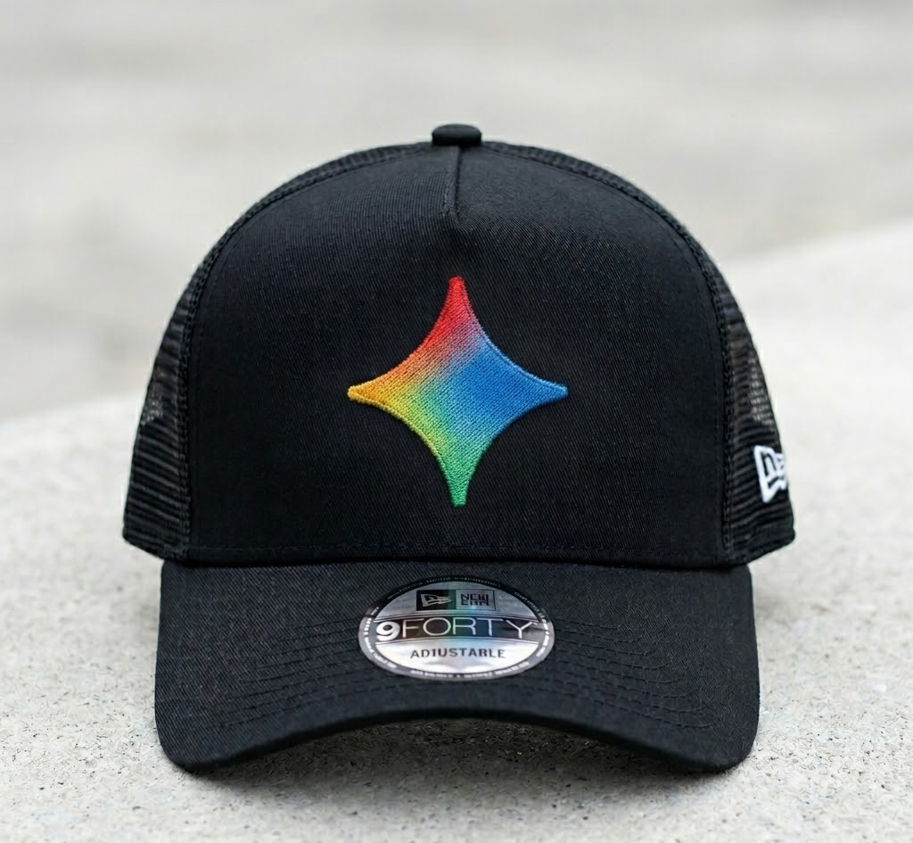 Google Gemini AI Logo Black Trucker Hat Rainbow Star Embroidered 9FORTY