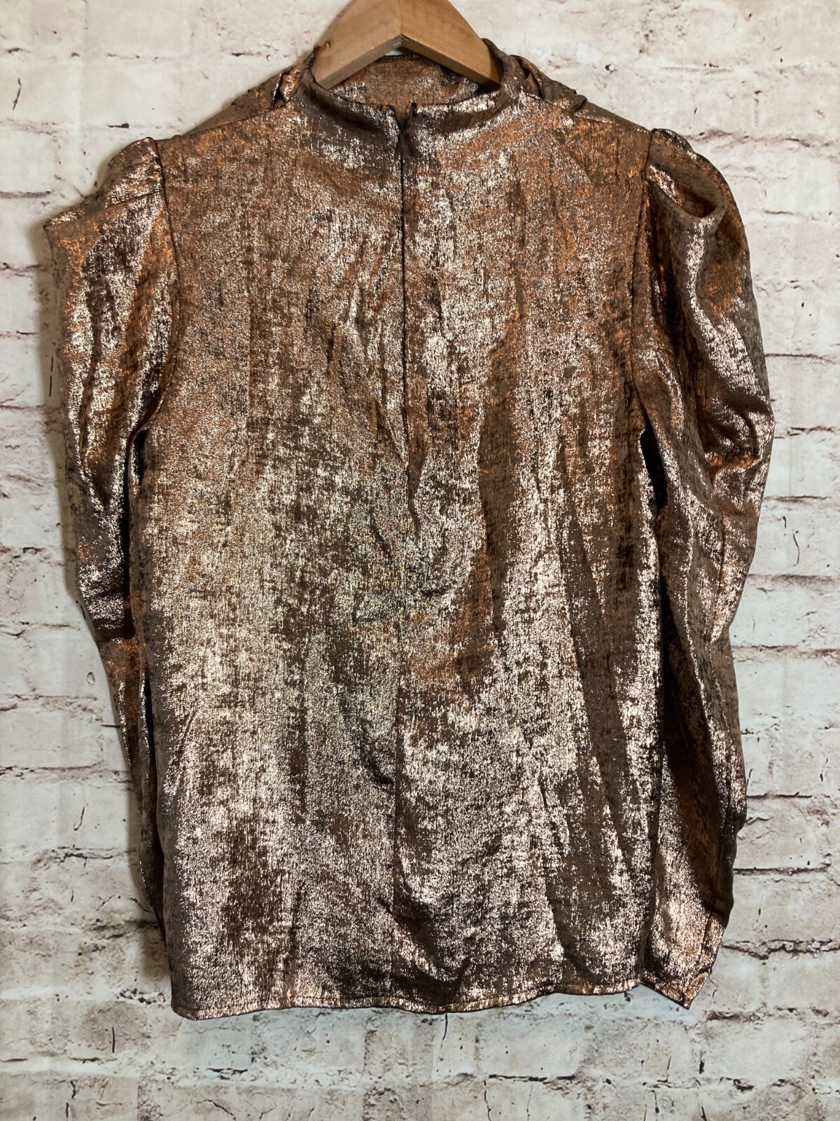 Future Collective Kahlana Barfield Brown Top Womens Small Copper Satin Shimmer