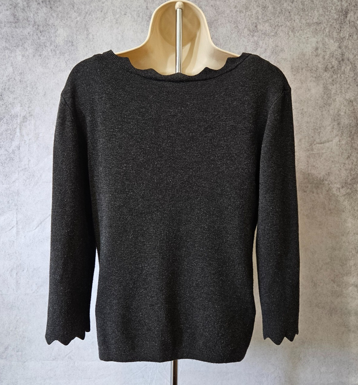 Philosophy Knit Scalloped Neck 3/4 Sleeve Sweater Size Large