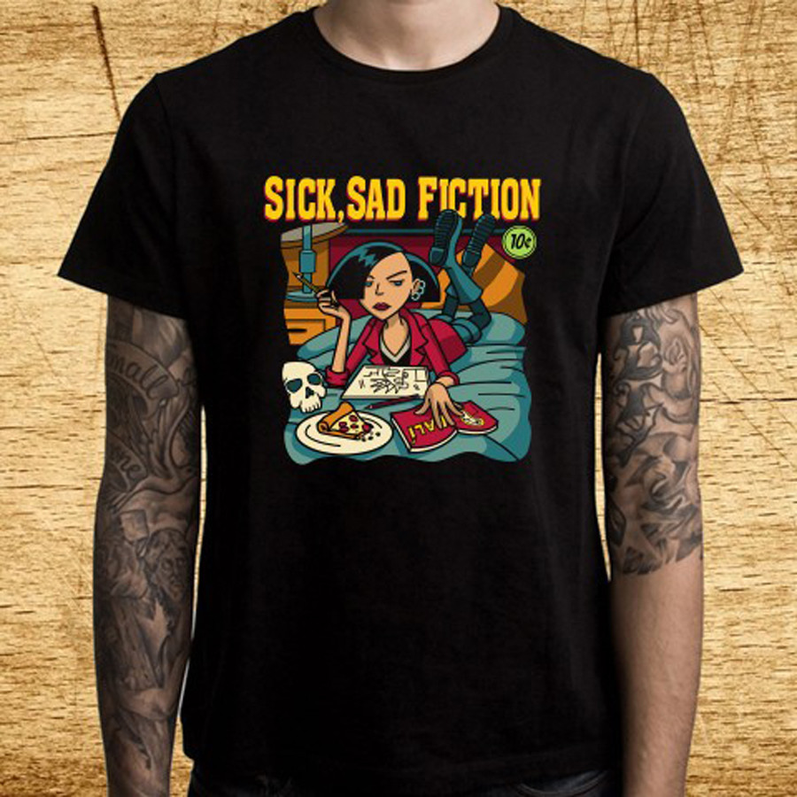 New Daria Pulp Fiction Sick, Sad Fiction Men’s Black T-Shirt Size S-5XL