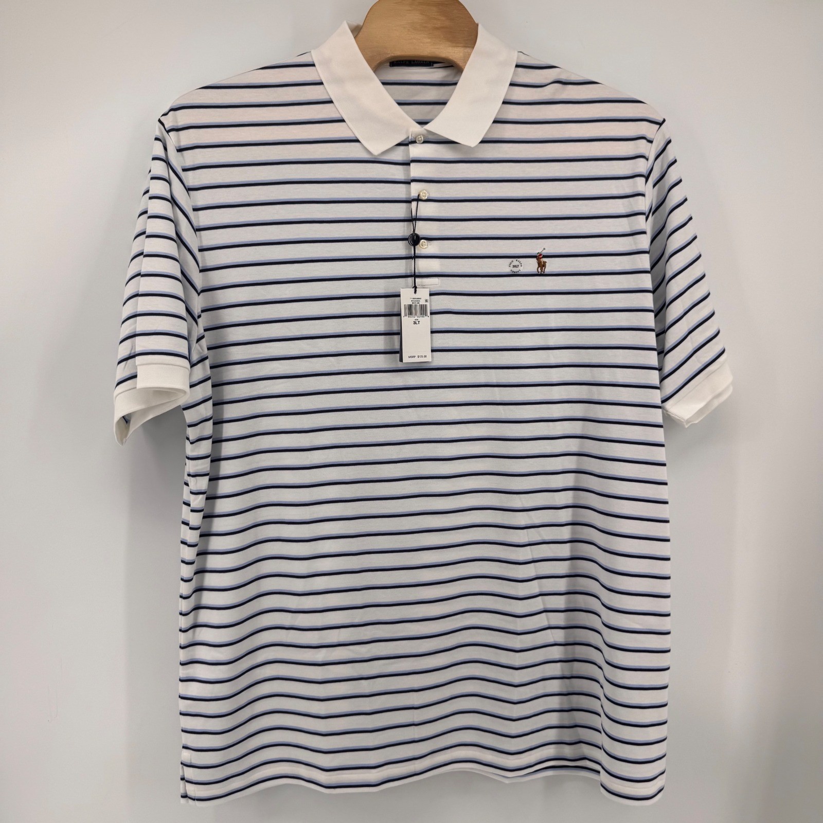 Polo Ralph Lauren Polo Shirt Mens 3XLT White Striped Big & Tall Short Sleeve