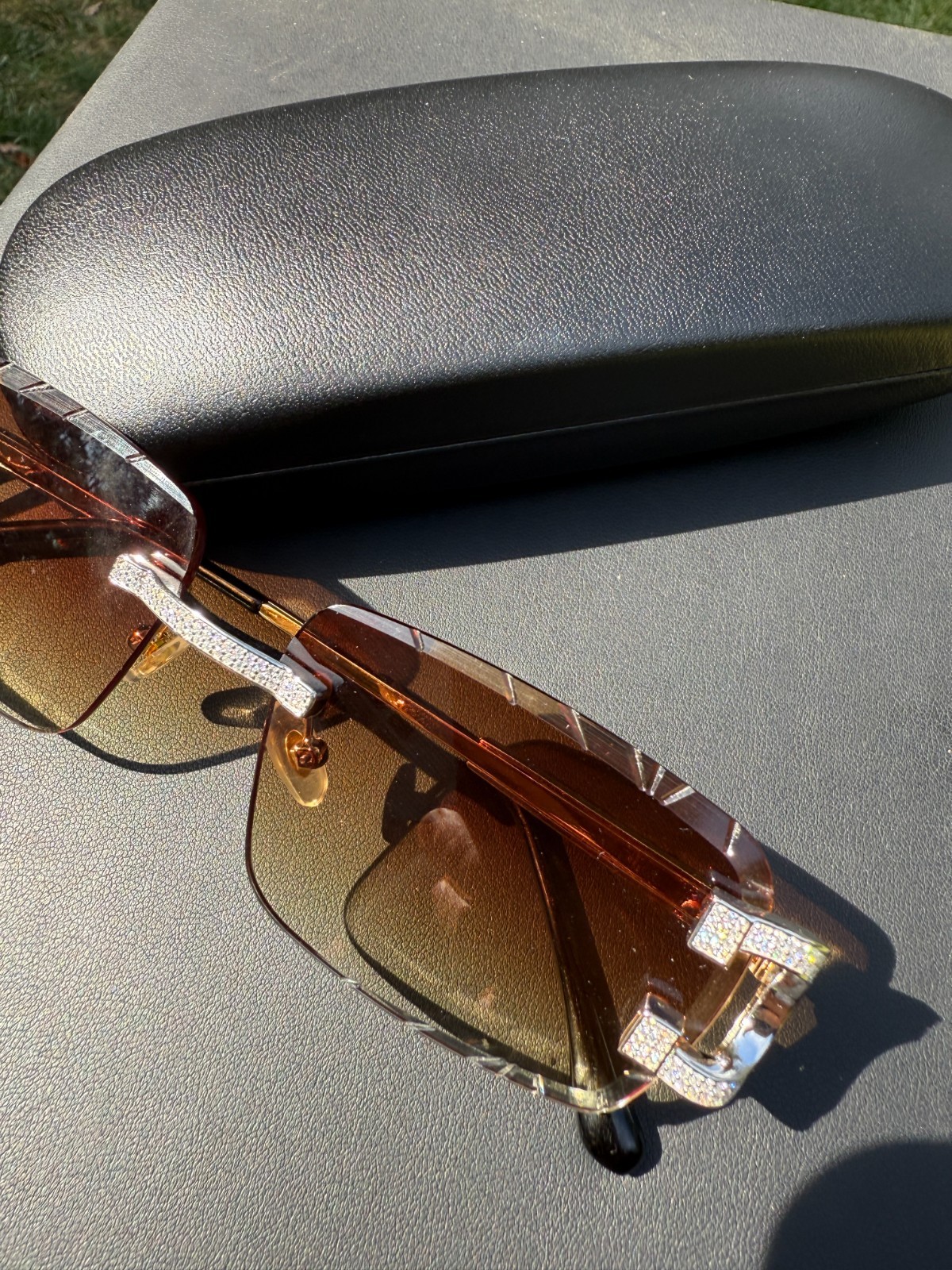 Real 925 Silver Big C VVS MOISSANITE Light Brown Sunglasses – Iced Buffs Glasses