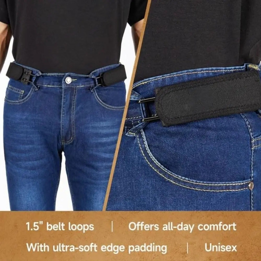 Unisex Buckleless Elastic Belt Adjustable Metal Hook Comfort Waist
