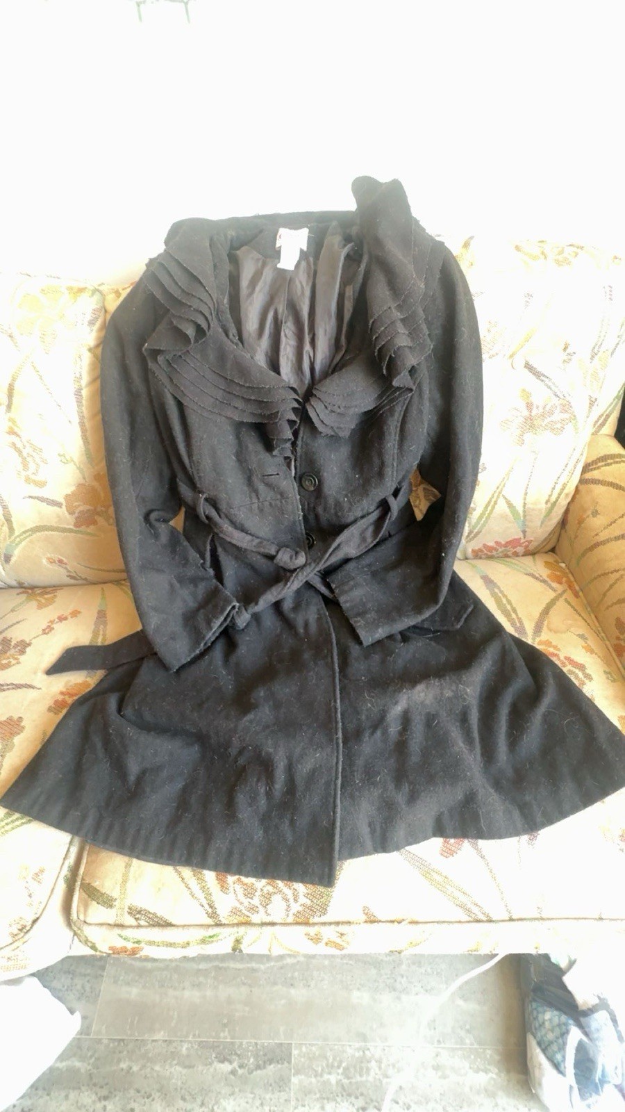 Candie’s Women’s Pea Coat Black XL Collared Button Lined Mid-Length Wool Blend